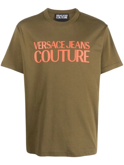 Versace Jeans Couture Logo-print Cotton T-shirt In Khaki