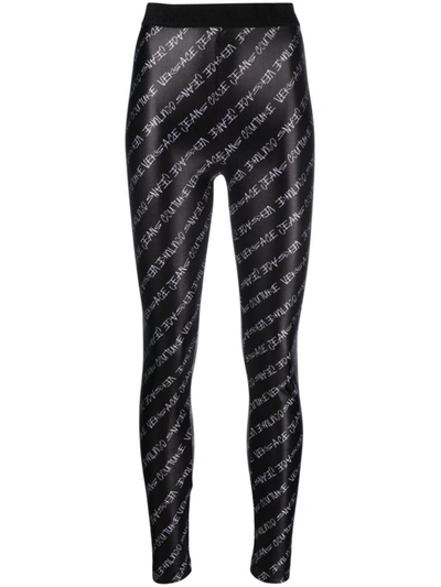 Versace Jeans Couture Monogram Printed Leggings In Black