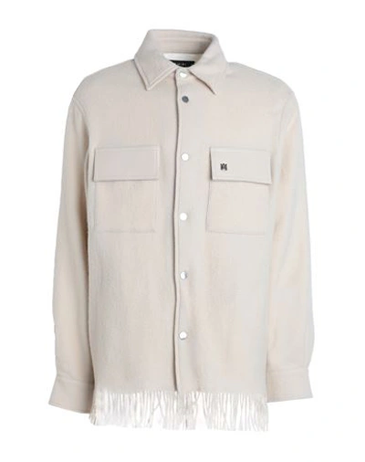 Amiri Man Shirt Beige Size Xs Wool, Leather