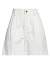 Soallure Woman Denim Shorts Ivory Size 4 Cotton In White