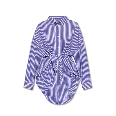 Balenciaga Oversize Cotton Shirt With Striped Motif - Atterley In Blue