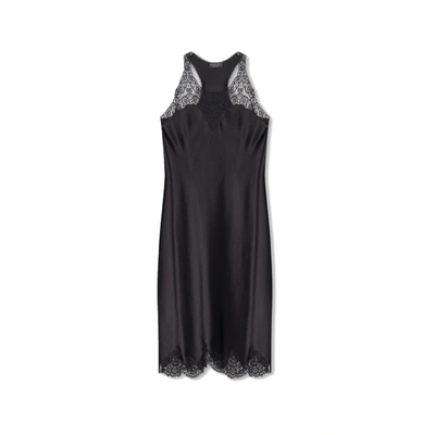 Balenciaga Lace-trimmed Satin Midi Dress In Black