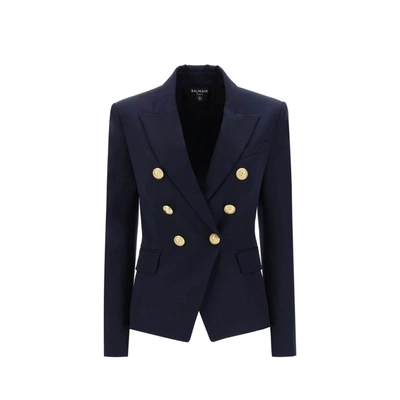 Balmain Double-breasted Fitted Blazer In Blue