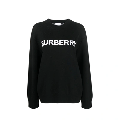 Burberry Black Jumper With Contrasting Logo In Wool And Cotton Blend Woman
