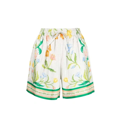 Casablanca Floral Foulard-print Silk Pull-on Shorts In White