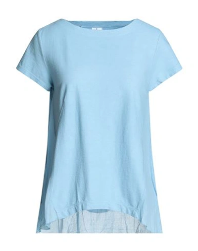 European Culture Woman T-shirt Sky Blue Size M Cotton, Ramie