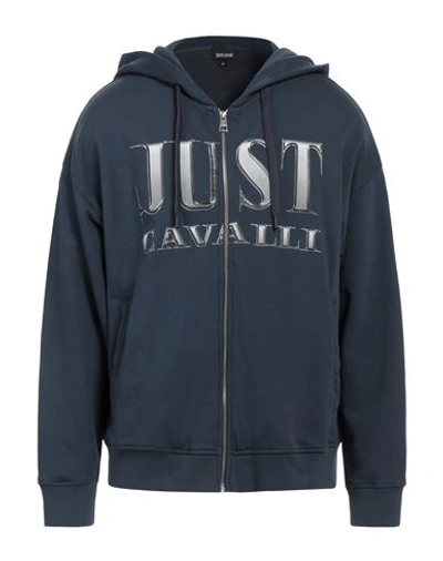 Just Cavalli Man Sweatshirt Navy Blue Size M Cotton In Navy Blue