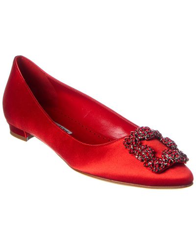 Manolo Blahnik Hangisi Buckle Embellished Flat Shoes In Red