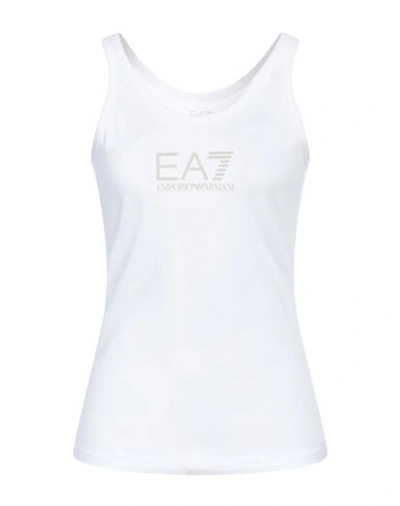 Ea7 Woman Tank Top White Size Xxl Cotton, Elastane