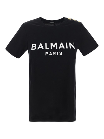 Balmain Logo-print Organic-cotton T-shirt In Black,white