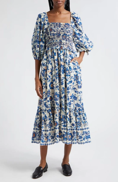 Cara Cara Jazzy Botanical-print Voile Midi Dress In Azure Alexandria Floral