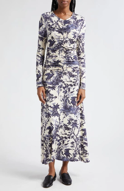 Cara Cara Maisy Landscape Print Long Sleeve Knit Dress In Heron Navy