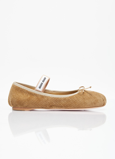 Miu Miu Corduroy Mary Jane Ballerina Flats In Cannella