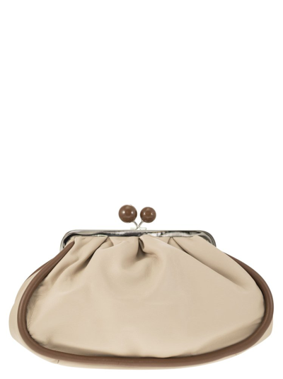 Weekend Max Mara Logo Engraved Clutch Bag In Beige,brown