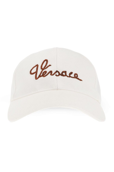 Versace Logo Embroidered Baseball Cap In White