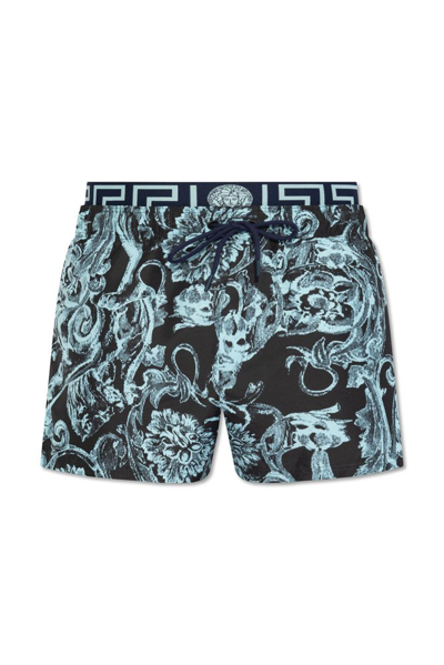 Versace Logo Waistband Swimming Shorts In Multi