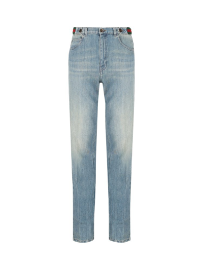 Gucci Kids Button Detailed Straight Leg Jeans In Blue
