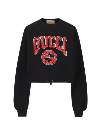 Gucci Logo-embroidered Cotton Sweatshirt In Black