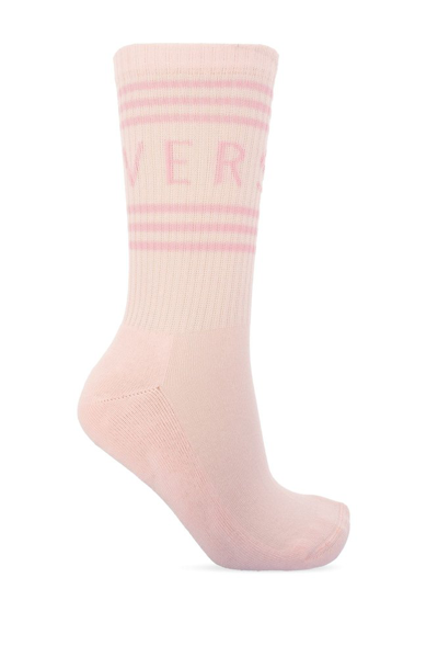 Versace Logo Intarsia Socks In Pink