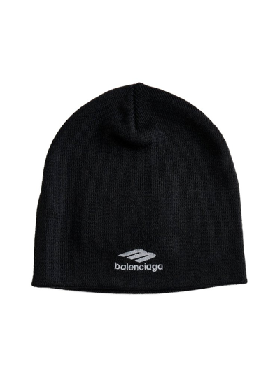 Balenciaga 3b Sports Icon Ribbed-knit Beanie In Black