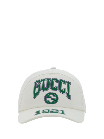 Gucci Logo Patch College Baseball Cap In Ivory/green