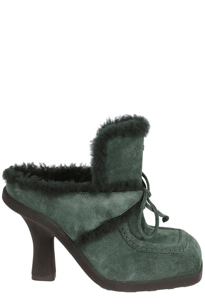 Burberry Highland Shearling-trim Suede Mules In Vine