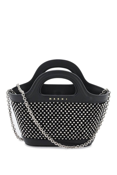 Marni Rhinestone Embellished Top Handle Bag In Black