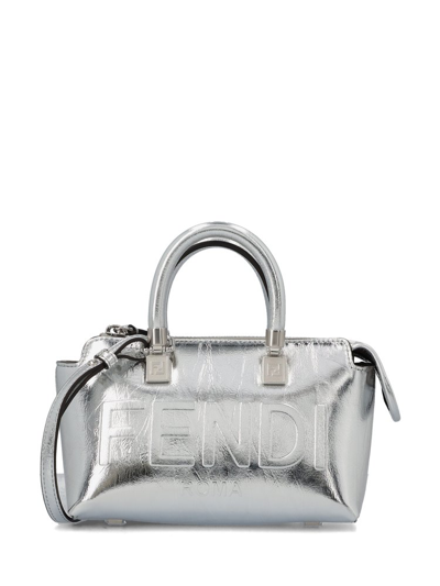 Fendi By The Way Metallic Mini Top Handle Bag In Argento