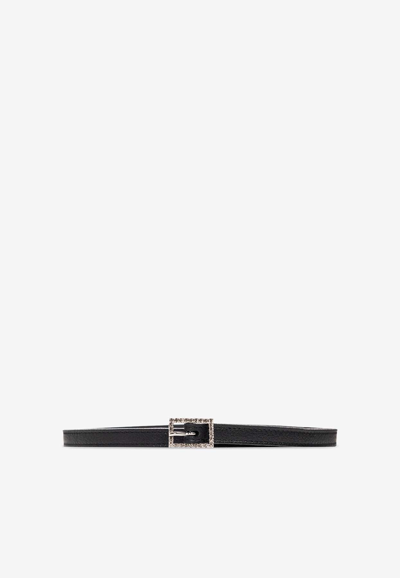 Saint Laurent Crystal-embellished Buckle Belt In Black