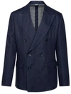 Dolce & Gabbana Structured Linen Blazer Flap Pockets In Navy