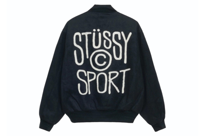 Pre-owned Stussy Sport Melton Varsity Jacket Black