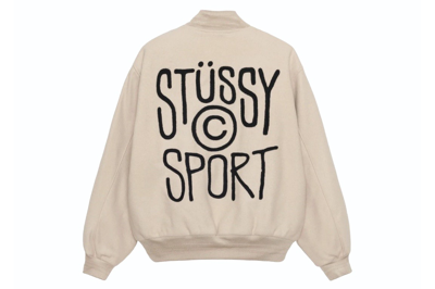 Pre-owned Stussy Sport Melton Varsity Jacket Oatmeal
