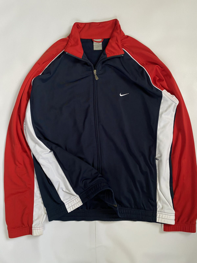 Pre-owned Nike X Vintage 90's Nike Zip-up Mega Style Y2k Drill In Red/blue