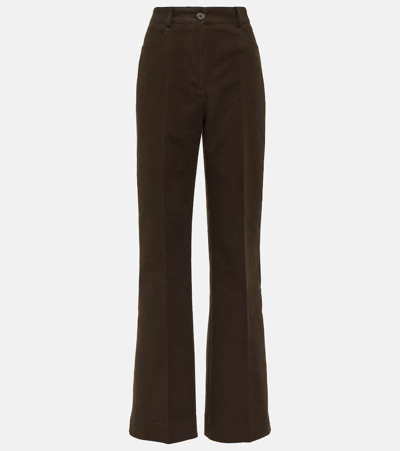 Totême High-rise Velour Straight Trousers In Brown
