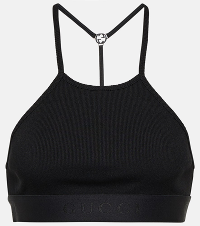 Gucci Interlocking G Ribbed Cropped Top In Black