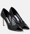 JIMMY CHOO ROMY 85 PATENT LEATHER-TRIMMED PUMPS