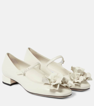 Jimmy Choo Embellished Leather Ballet Flats In White