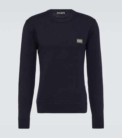 Dolce & Gabbana Logo Wool And Cashmere Sweater In Blue