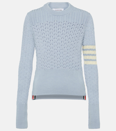 Thom Browne Pointelle-knit Wool Sweater In Light_blue