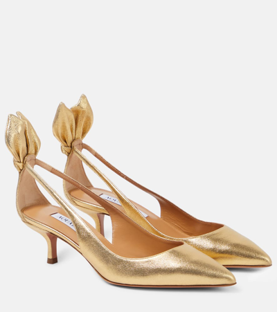 Aquazzura 50mm Bow Tie Metallic Leather Pumps In Gold