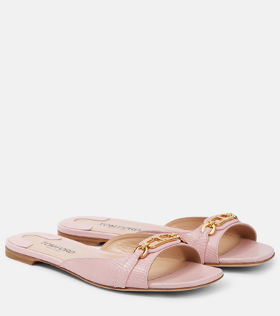 Tom Ford Whitney Snake-effect Leather Slides In Pink