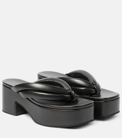 Dries Van Noten Leather Platform Thong Sandals In Black