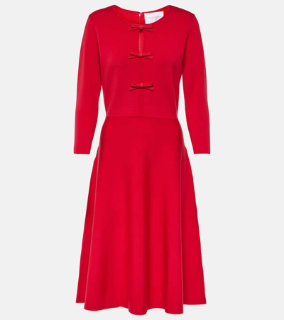 Carolina Herrera Bow-detailed Wool Midi Dress In Crimson