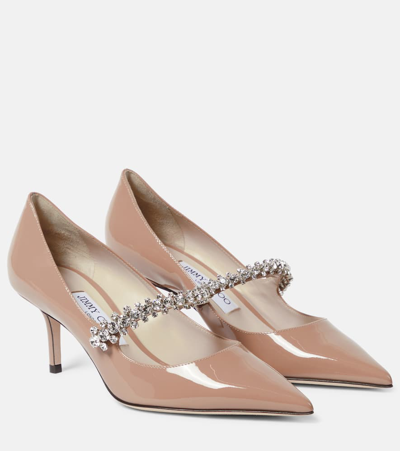 Jimmy Choo Bing 65 Embellished Patent Leather Pumps In Neutrals