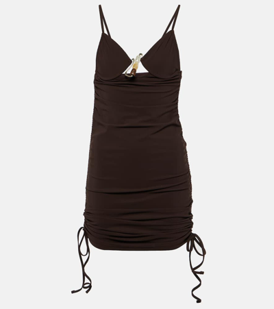 Christopher Esber Nebular Cutout Ruched Minidress In Brown