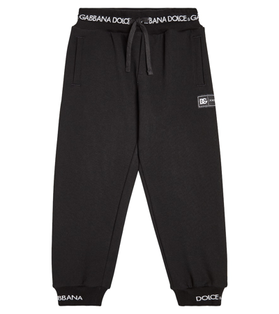 Dolce & Gabbana Kids' Logo Cotton Jersey Sweatpants In Black