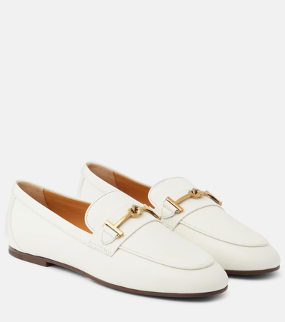Tod's Double T Leather Loafers In White