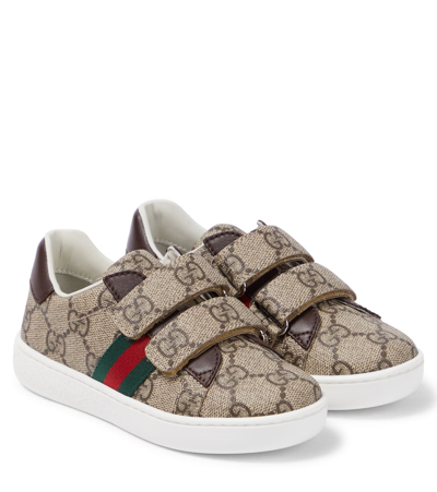 Gucci Kids' Ace Gg Supreme 印花板鞋 In Multicoloured