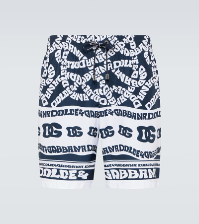 Dolce & Gabbana Printed Swim Trunks In Blue