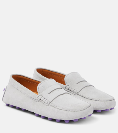 Tod's Gommino Bubble Suede Moccasins In White